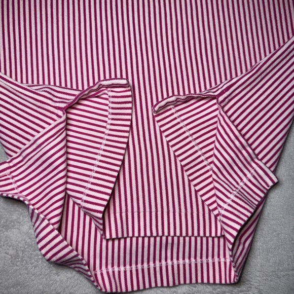 Vintage Polo Ralph Lauren Pink White Striped Navy & Pink Trim Polo‎ Shirt Medium - Picture 5 of 10